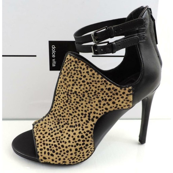 Women's Shoes Dolce Vita Halima Open Toe Booties Heels Leather Leopard Size 7 - Picture 1 of 8